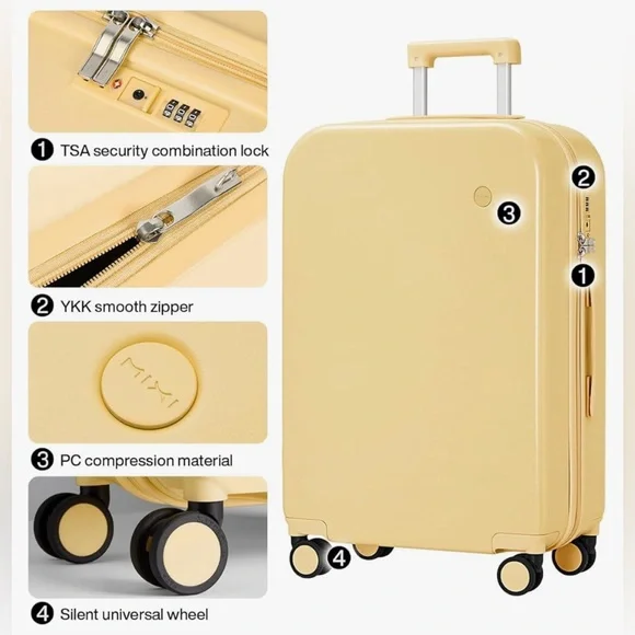 MIXI Carryon Luggage with Spinner Wheels, Hardside Rolling Suitcase 20inch NWT - Picture 7 of 10